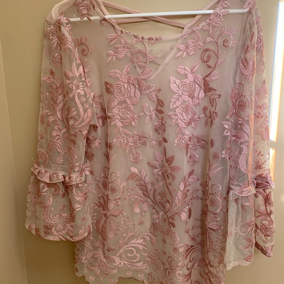 Sheer Pink Lace Blouse - Picture 4 of 6